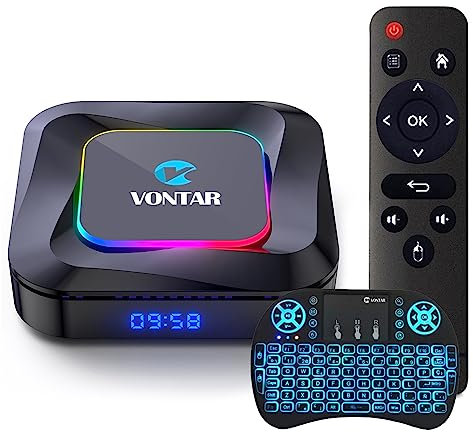 CHROX Android 13.0 TV Box,VONTAR R3 4G RAM 128G ROM RK3528 with Dual 2.4G/5.8G Wifi, BT 5.0+ Quad-Core 64 Bits 4K/8K UHD H.265 Ethernet LAN 3D Set Top TV Box with Wireless Mini Keyboard,4GB+128GB