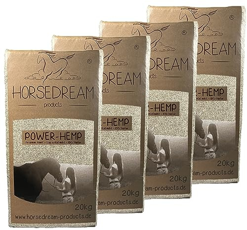 HORSEDREAM Power-Hemp Super Hanfeinstreu für Pferde & Kleintiere, 4 x 20 kg | Pferdeeinstreu & Kleintiereinstreu für empfindliche Pferde, Kaninchen, Meerschweinchen & Nager, 550 % Saugfähigkeit, staubarm