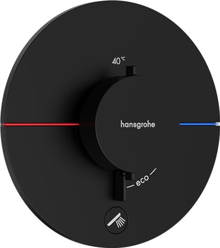hansgrohe ShowerSelect Comfort S - Thermostat Unterputz mit zusätzlichem Abgang, Armatur mit Sicherheitssperre (SafetyStop) bei 40° C, rundes Thermostat, Mischbatterie für 1 Verbraucher, Mattschwarz