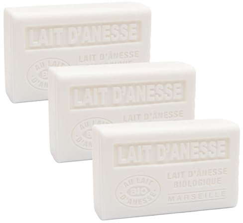 Label Provence Savon de Marseille – Französische Seife aus frischer Bio-Eselsmilch – Eselmilchduft – 125 g Riegel – 3er-Set