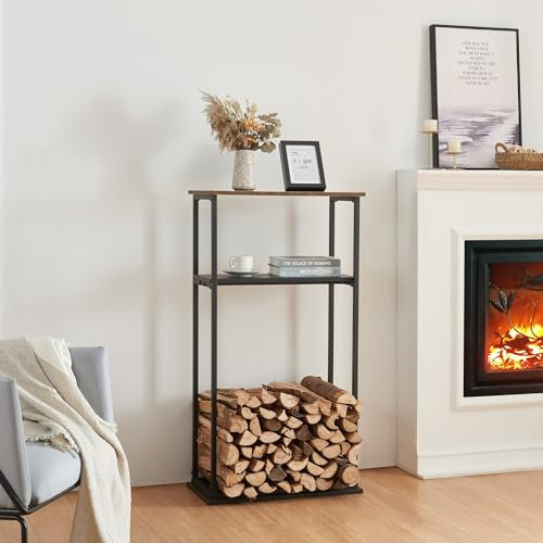 [en.casa] Kaminholzregal Turku Feuerholzständer mit 3 Ablagen Holzlager aus Stahl Brennholzregal Holzunterstand Brennholzständer für Innen 60x30x112cm Schwarz