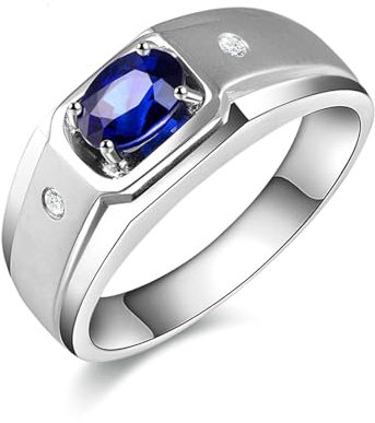 ANAZOZ Solitärring Weißgold 750 Herren, Herren Verlobungsring Echtschmuck mit Labor Saphir 1,08 Karat und Moissanite größe 60 (19.1)