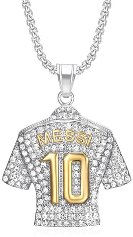 Pardofelis Fußball Anhänger Trikot, Nr.10 Fussball Jersey Halskette Gold Silber Kette Fussball Anhänger, Fußballtrikot Anhänger Kette für Herren und Jungen, Silber