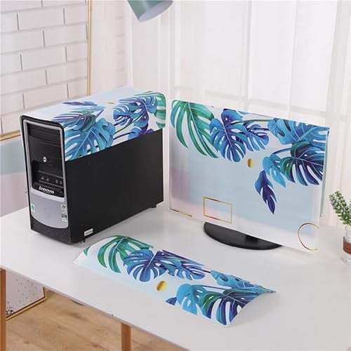 Hixingo 3 Pieces Set Computer Dirt-proof Cover, Desktop PC Dust Cover Protector Computer Screen Display Protective for 19-32 inch PC, Desktop and TV (Blue Leaf,24 inches)