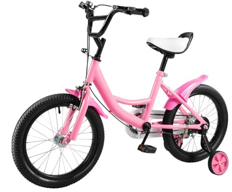MEHOOSPVN Kinderfahrrad 16 Zoll Jungen Mädchen Kohlenstoffstahl-Legierung Fahrrad, Kinder Fahrrad ab 5-8 Jahren, Ausbildungsfahrzeuge mit Stützräder Höhe Einstellen Kinder Fahrrad Rosa
