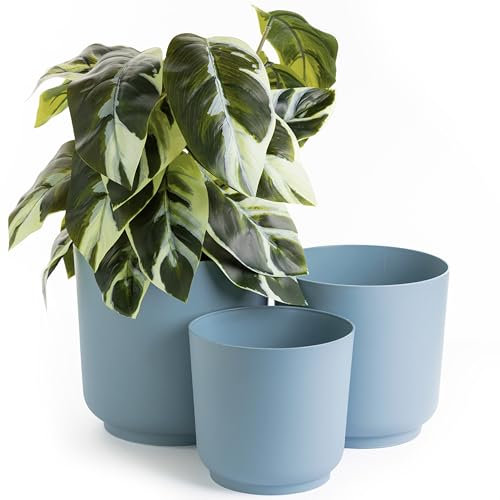 Home Garden Ornaments Luna Plant Pots Indoor – Indoor Plant Pot Set of 3 with Matte Surface, Flower Pots No Drainage Holes (Sizes: 13cm, 15cm, 17cm, Colour: Blue Light)