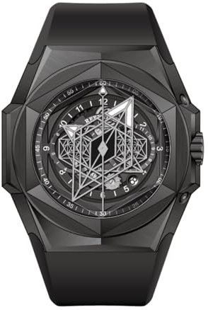 REEF TIGER RGA6908 Herren-Armbanduhr, luxuriös, sechseckig, Skelett, mechanisch, automatisches Gummiband, Schwarz, RGA6908-BBB, Mechanisch