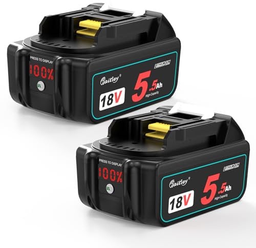 2X Waitley BL1850B 18V 5500 mAh per Makita 18V Batteria BL1860B BL1850B BL1830 BL1860 BL1860B BL1820 BL1815 BL1860 BL1860B BL1835 BL1845 BL1860B BL1850 194205-3 LXT-400, con Indicatore