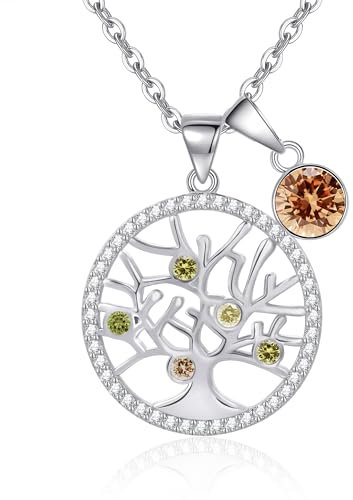 Tusuzik Collier Arbre de vie Argent 925 Bijoux Femme Maman Amie Cadeau Noel Saint Valentin Anniversaire, Zirconia cubica