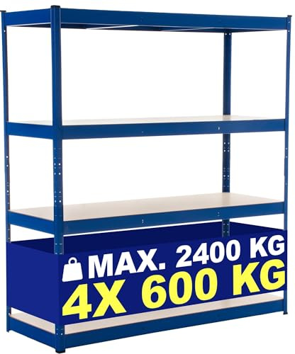 CLP Schwerlastregal 160X180X60 cm I Böden Bis Je 600 KG Belastbar I Metall-Steckregal, Farbe:blau