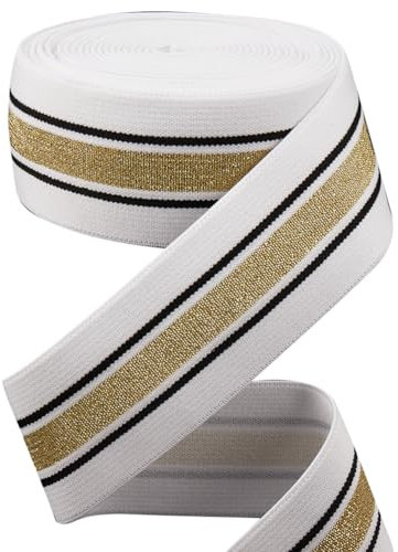 GORGECRAFT Gummiband 4.3 m 40mm Breit Gold Und Schwarzgestreift Weiß Flach Dehnbar Zum Nähen Stricken Besatzband Für Heimwerker Basteln Taillenbänder Stirnbänder Taschen Kleidungsstücke Accessoires