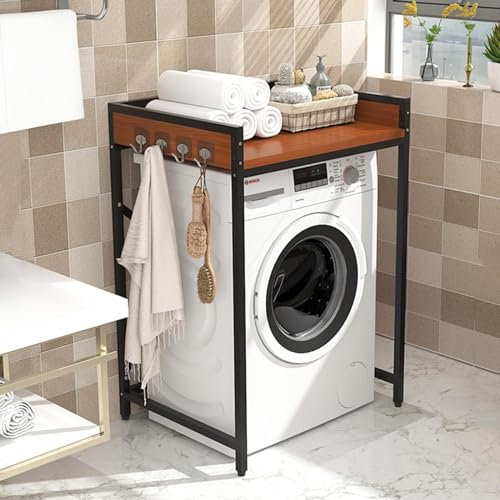 Over Washing Machine Storage Rack Shelf Cupboard Unit - Freestanding Laundry Bathroom Organiser - 70Ã—60Ã—105cm(Black)