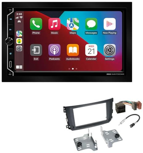 ESX VMX700DAB 2-DIN Autoradio kompatibel mit Wireless Apple CarPlay Android Auto Bluetooth DAB+ passend für Smart ForTwo 2010-2015 schwarz