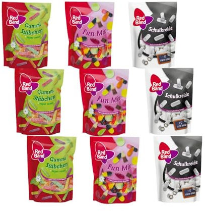Red Band Süßigkeiten Mix 1725g - 3x Schulkreide, 3x Gummi Stäbchen Super Sauer & 3x Fun Mix für den ultimativen Genuss by Needforsweet