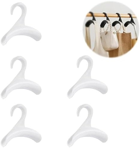 Ashopfun Bag Organizer with Anti-Damage Hanging Hooks,Bag Hanger,Bag Organizer Closet Hanger,Purse Holder for Closet Backpack Hanger Hook for Organizer Storage Purses Tote Bag Handbags (White, 5 Pcs)