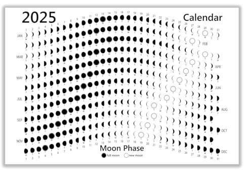 Mondkalender 2025 Wandkalender großer Monatskalender Astronomiekalender 2025 hängbar dunkler Mondwandposter 40,6 x 61 cm Mondphasenkalender 2025 auf einen Blick Kalender 2025 ungerahmt