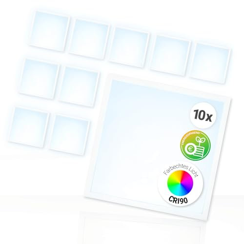 Xtend 10x LED Panel 62x62cm 5000K CRI90 Hohe Farbwiedergabe | LED Deckenleuchte flickerfrei | Netzteil LED Deckenlampe Energieeffizient | LED Rasterleuchte (10x LED Panel CRI90 25W)