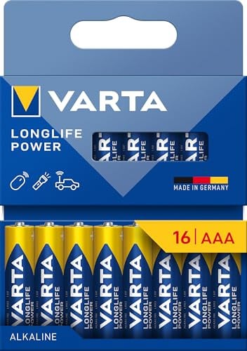 VARTA Batterien AAA, 16 Stück, Longlife Power, Alkaline, 1,5V, ideal für Spielzeug, Funkmaus, Taschenlampen, Verpackung zu 90% recycelt, Made in Germany