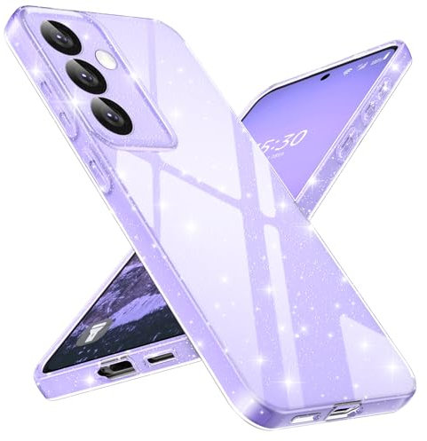 Paitech Glitter Cover per Samsung Galaxy S24 con Protezione Fotocamera, Custodia Glitter Silicone Morbido TPU Protezione Case, Sottile Antigraffio Antiurto Antimpronta Cover per Samsung S24, Viola
