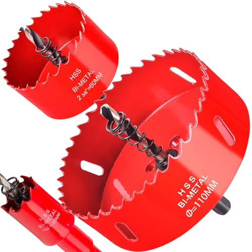 Otutefo Kit de scie cloche bi-métal - Couronne de forage pour bois, plastique, UPVC, MDF et plaque de plâtre, tôles métalliques fines et durables - 20 mm, 60 mm, 110 mm / 1 par unité