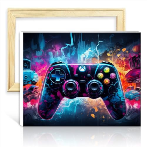 LiHEQING Peinture par numéro peinture nuit étoilée manette de jeu peinture à l'huile bricolage art numérique œuvre d'art style créatif artisanat sans cadre (40x50 cm)