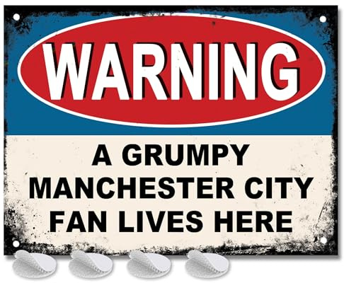 Manchester City Geschenke für Männer – oder Jungen, lustiger Mann, Stadt, Fußball, Grumpy Fan Lives Here, Metallschild, Herren-Metallposter für Väter, FC, Man Cave oder Zuhause, MCFC Barschilder