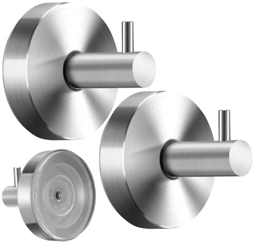 2 Pcs No-Drill Suction Cup Hooks, Stainless Steel Vacuum Suction Cup Hook Removable and Reusable SuctionTowel Holder, Self Adhesive Heavy Duty Hook for Bathroom Kitchen
