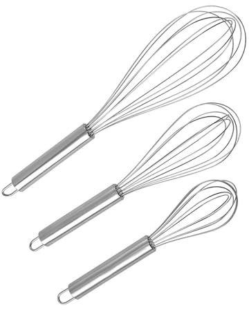 Juego de 3 batidores de acero inoxidable para cocinar, batidor de cocina, batidor de acero inoxidable para mezclar, batir o remover, apto para lavavajillas