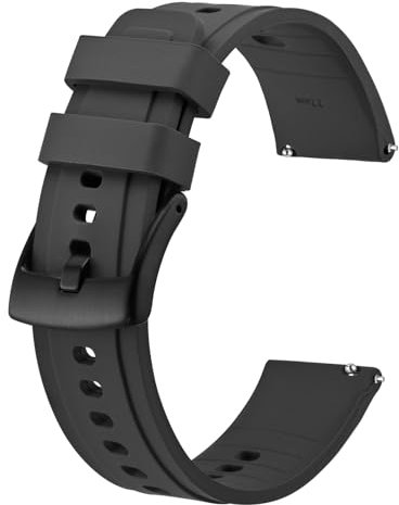 BISONSTRAP Flexibles Uhrenarmband 24mm Silikon, Uhrenarmbänder für Herren und Damen, Schnellverschluss Ersatzbänder Armband, Dunkelgrau mit Schwarzer Schnalle