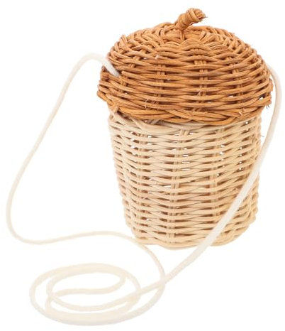 IWOWHERO Einzigartiger Handgewebter Rattan-blumenkorb Eichel-geldbörse Picknickkorb Tasche Kinder-umhängetasche Für Jungen Und Mädchen