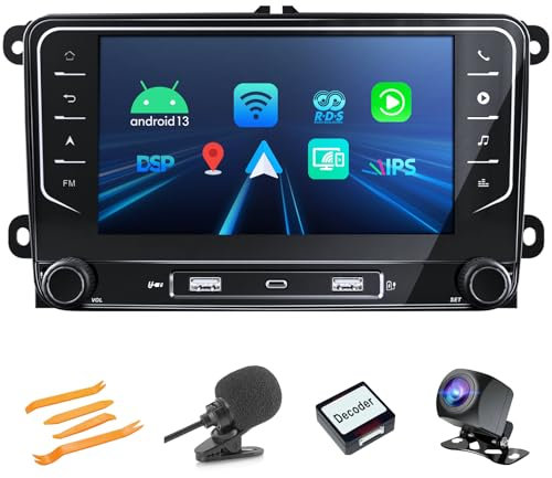 ANKEWAY Autoradio für VW Golf Passat Tiguan Seat Leon Skoda Octavia mit Android Auto und CarPlay Wireless, RDS Car Radio Android 13 Stereo [2G+32G] mit Rückfahrkamera/Mic/Canbus Box/USB-Anschluss
