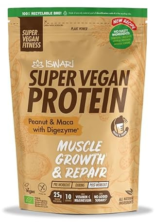 SUPER VEGAN PROTEIN FITNESS cacahuete-maca – produit spécialisé pour un usage quotidien, peut être utilisé régulièrement selon les besoins individuels, poids 350 g et associe fonctionnalité pratique e