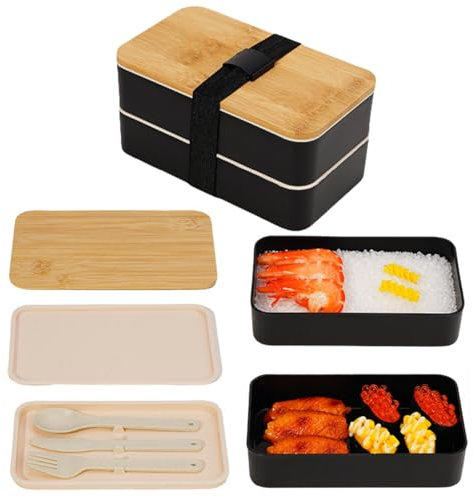 MEETOZ Bento Box Lunch Boxes,Stackable Lunch Box Containers for Adult,Leak-Proof Lunch Container with Bamboo Lid Compartment,Microwave & Dishwasher Safe Leak Proof Safe incl. Cutlery