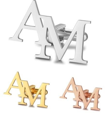 Albertband Personalisierte Manschettenknöpfe mit A-Z Alphabet Buchstaben Graviert 2 PCS Name Manschettenknöpfe für Männer Business Party Weihnachten Bräutigam Trauzeuge Geburtstag (#1)