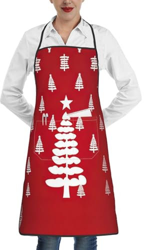 LEVNDIEJ Delantal para adultos con estampado de árbol de Navidad con bolsillos, delantal de cocina para cocinar, hornear, jardinería