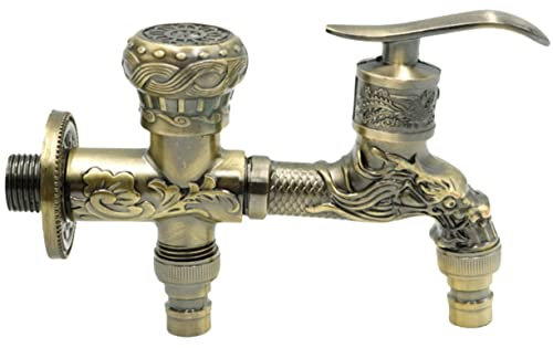 Homoyoyo Rubinetto Doppio Per Lavatrice Rubinetto Due Uscite Manopola Di Controllo Separata Stile Classico Europeo e Vintage Realizzato in Lega Facile Da Installare e Utilizzare Per Acqua f