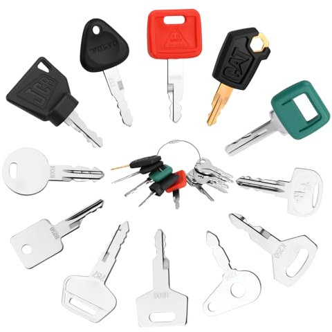 12Pcs Construction Ignition Key Set Universal Ignition Starter Keys Plant Dumper Switch Spare Keys Replacement for Machinery Plants Agricultural Excavator Truck Tractor Dozer Grader Bulldozer Backhoes
