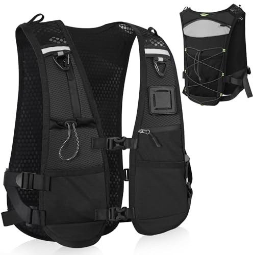 PELLOR Gilet Running Uomo Donna, Leggero Zaino Idratazione Trail Running con Strisce Riflettenti e 8 Tasche,Traspirante Gilet da Corsa Unisex per Escursionismo, Maratona, Ciclismo, Alpinismo, Jogging