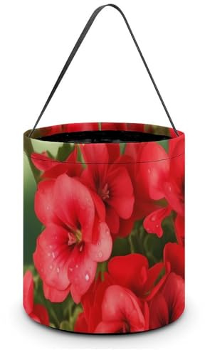 DDTKLSNV Red Geraniums Halloween Trick Or Treat Bag Reusable Halloween Candy Bucket Candy Bag Grocery Bags with Handles for Halloween Party Supplies Favors