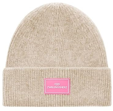 Zwillingsherz Damen Beanie Strickmütze mit Moin Patch, Warme Wintermütze aus Polyacryl-Viskose-Wolle, One Size, Modern Style für Alltag, Handwäsche