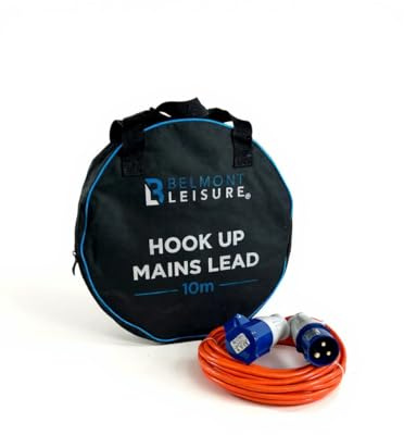 16A Camping Electric Hook Up Cable Heavy Duty Extension Lead with Carry Bag for Caravan Motorhome Campervan Camping Power Connection 240V Outdoor Mains Hook Up Cable (10M)