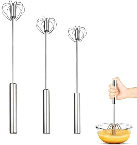 Dreiteiliges Edelstahl-Rührquirl-Set,Manueller Eierquirl,Halbautomatischer Schneebesen,Rotation Rührstab-Mixer, Rührquirl,Zum Mischen,Rühren,Schlagen Und Aufschäumen