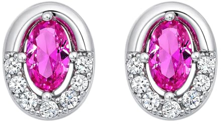 Boucles d’Oreilles OVALES Femme Argent 925 Rhodié - Puces d'Oreilles Oxydes de Zirconium Rose et Blancs - Clous 8mm - Bijou Poinçonné Éclat Luxe Chic - Cadeau Anniversaire Noël Saint-Valentin