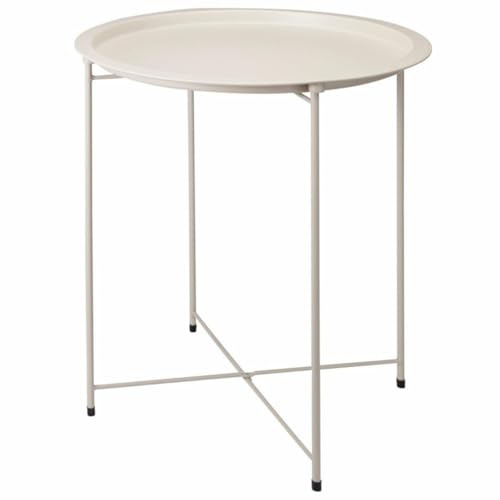 HowHomely Beistelltisch Wohnzimmertisch Couchtisch beige aus Metall rund Tablett Tisch Sofatisch Kleiner Tisch modern Loft Design Balkon