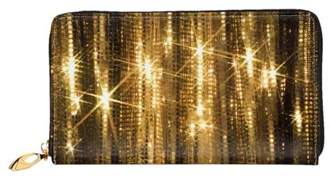 VXXNlnn Portefeuille en cuir imprimé paillettes dorées – Longue pochette pour femme, portefeuille fin à deux volets avec porte-cartes et poche pour pièces de monnaie, Paillettes dorées., One Size
