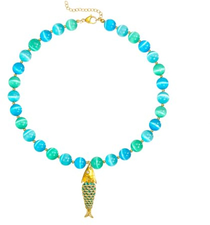 URPINK Fish Necklace for Women Sardine Pendant Necklace Summer Fishing Choker Necklace Boho Beach Jewelry