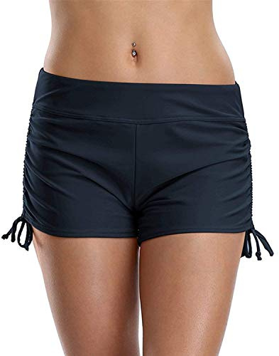 CharmLeaks Women Side Ruching Swimming Shorts Boyleg Surf Swim Boardshorts Navy 2XL