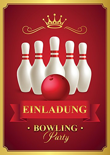 JuNa-Experten 6 Einladungskarten Bowling Mädchen Jungen Erwachsene Kindergeburtstag Geburtstagseinladungen Einladungen Geburtstags-Party Kartenset