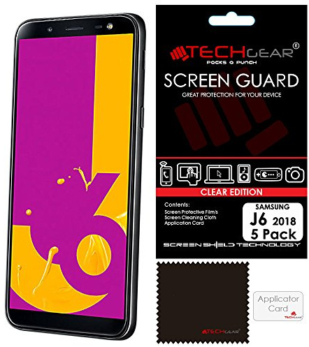 TECHGEAR [5 Pack] Screen Protectors for Galaxy J6 (SM-J600 Series) - Clear Lcd Screen Protectors Cover Guards Compatible with Samsung Galaxy J6 2018