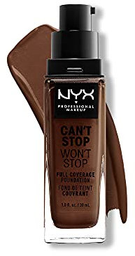 NYX Professional Makeup Can't Stop Won't Stop Full Coverage Foundation, Langanhaltend, Wasserfest, Vegane Formel, Mattierter Teint, Farbton: Warm walnut